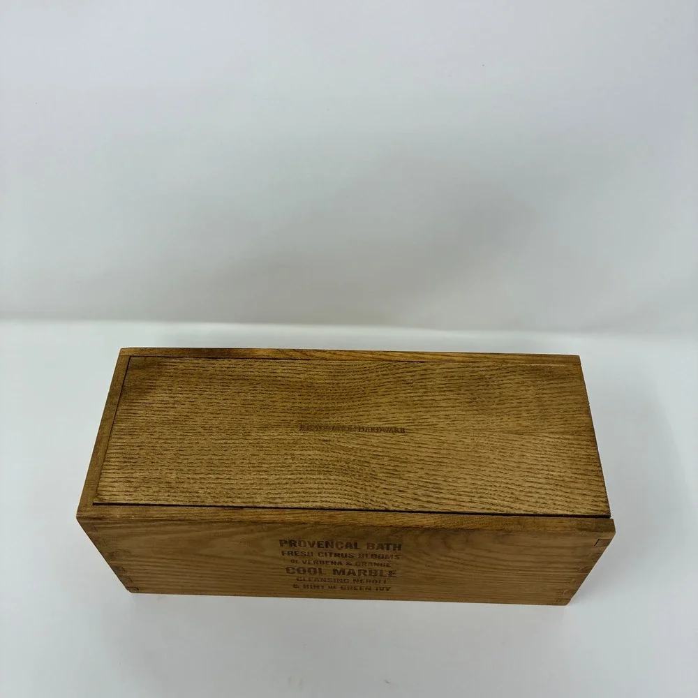 Restoration Hardware Provencal Bath Wooden‎ Storage Box Sliding Lid Rustic Brown